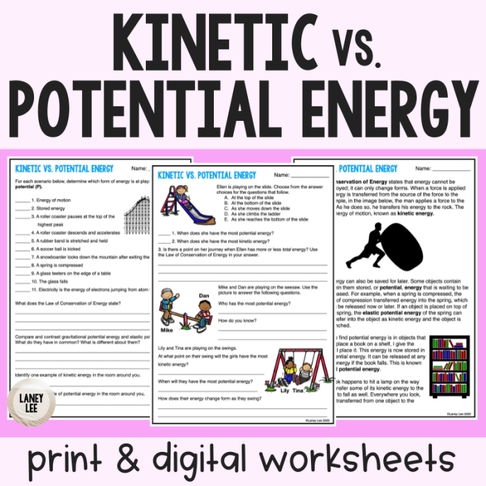 Potential energy vs kinetic energy worksheet